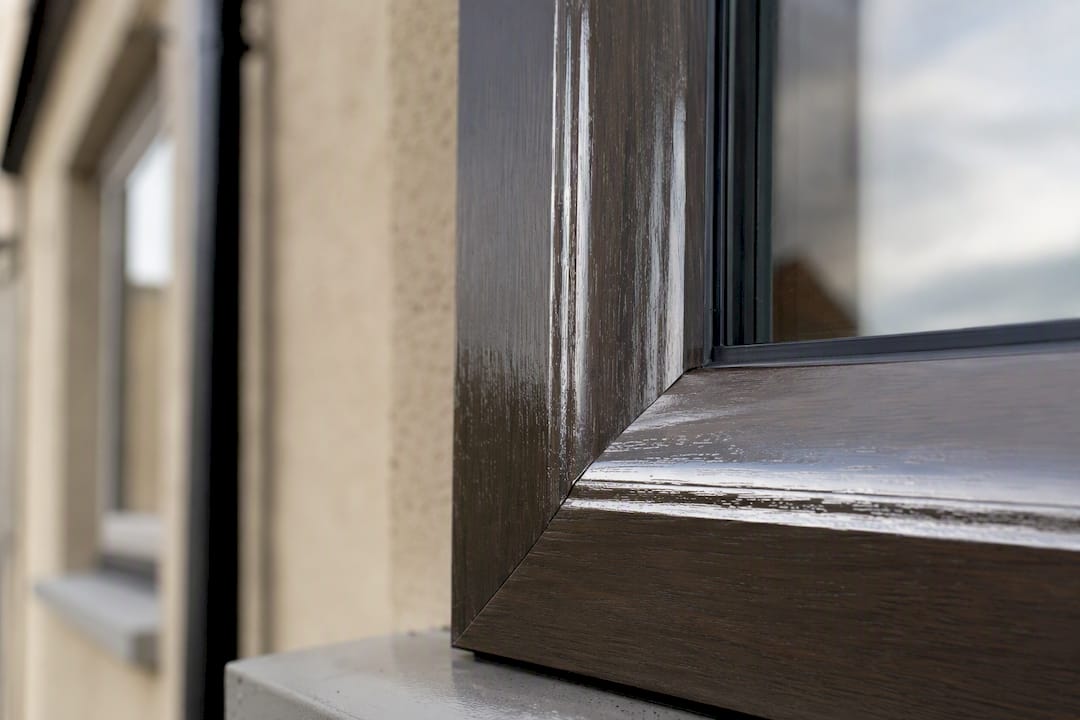 Close-up of foiled uPVC frame surface with protective layer