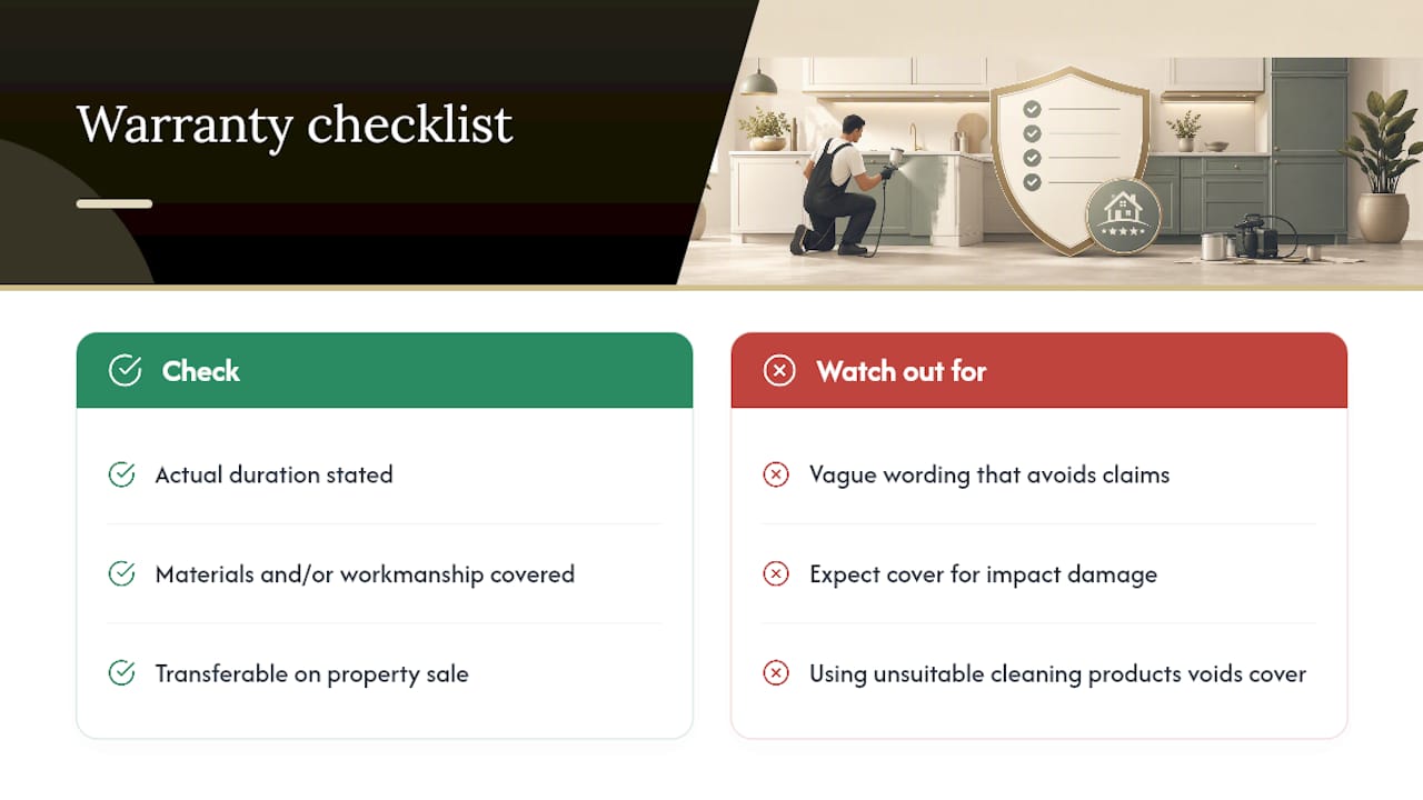 Three kitchen respray warranty checks