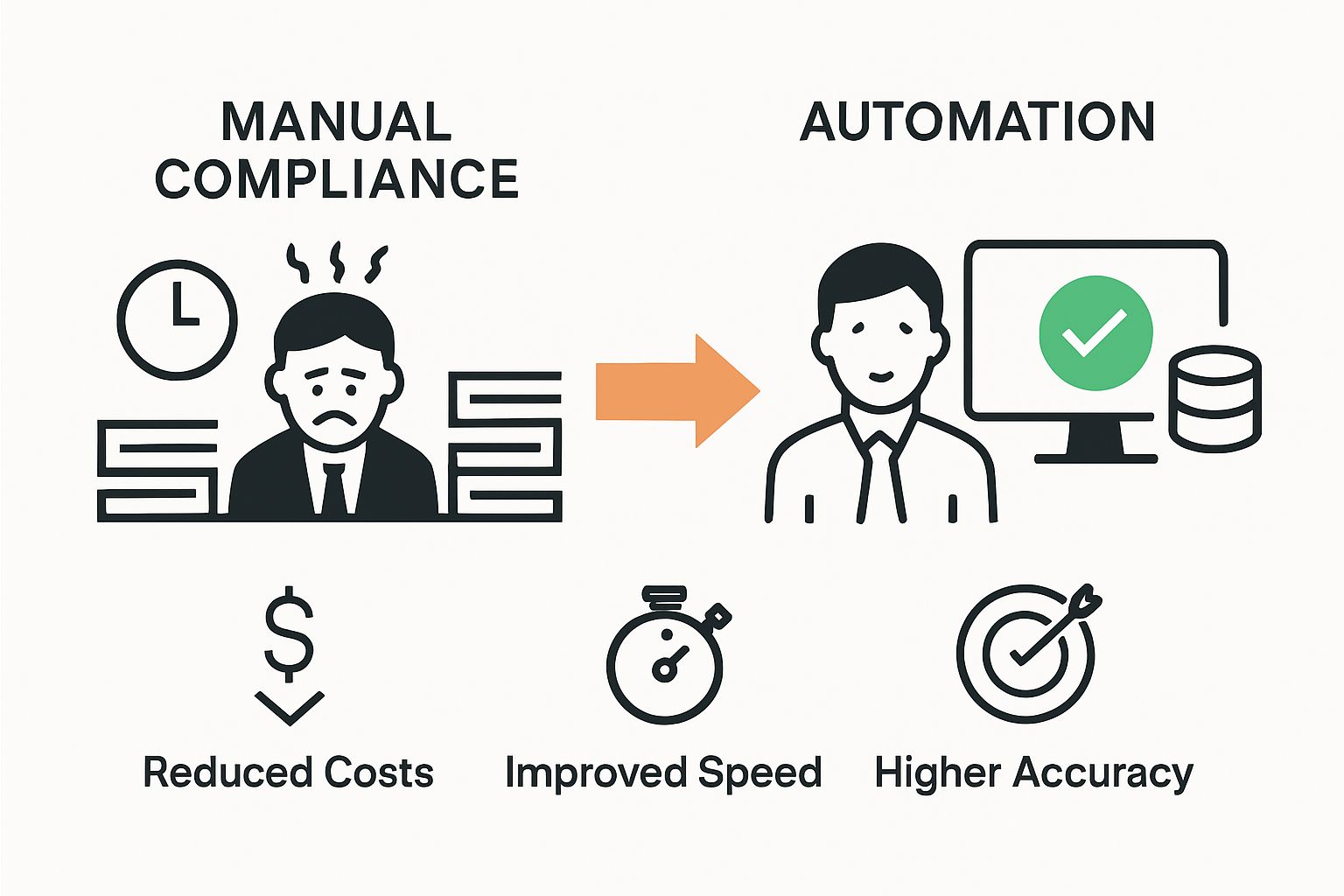 Illustration comparing manual and automated insurance compliance processes