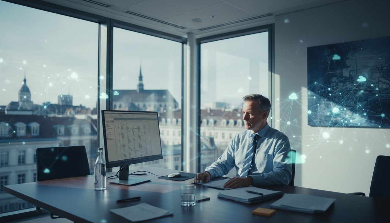 Insurance analyst reviewing claims data in office