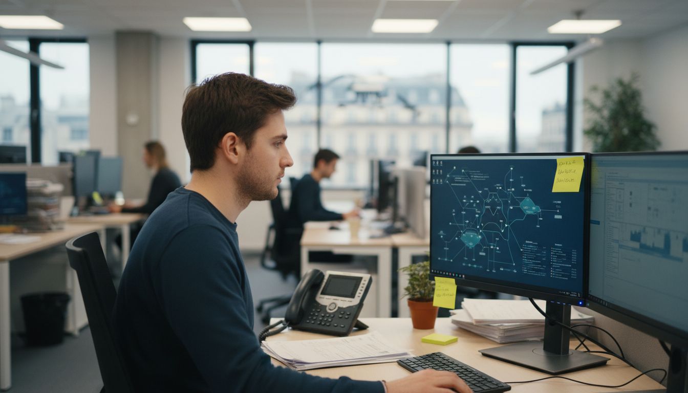 Insurance analyst reviews process workflow