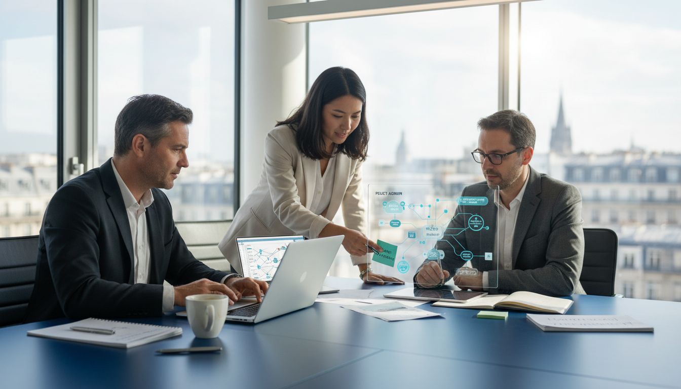 Insurance team working in digital-focused office