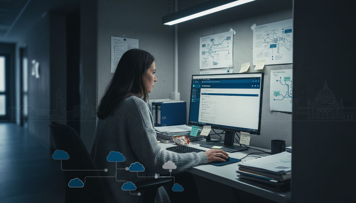 Insurance staff with digital policy tools