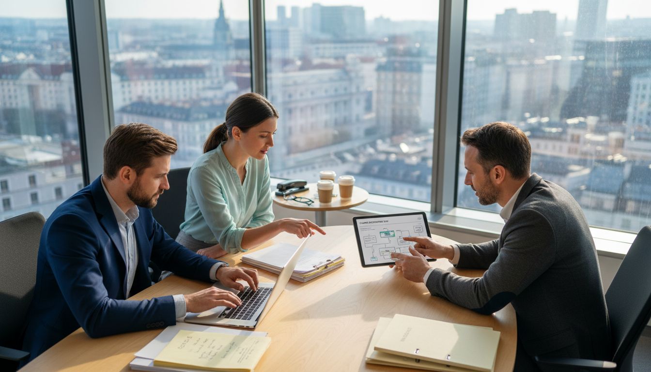 Insurance team using digital platform in office
