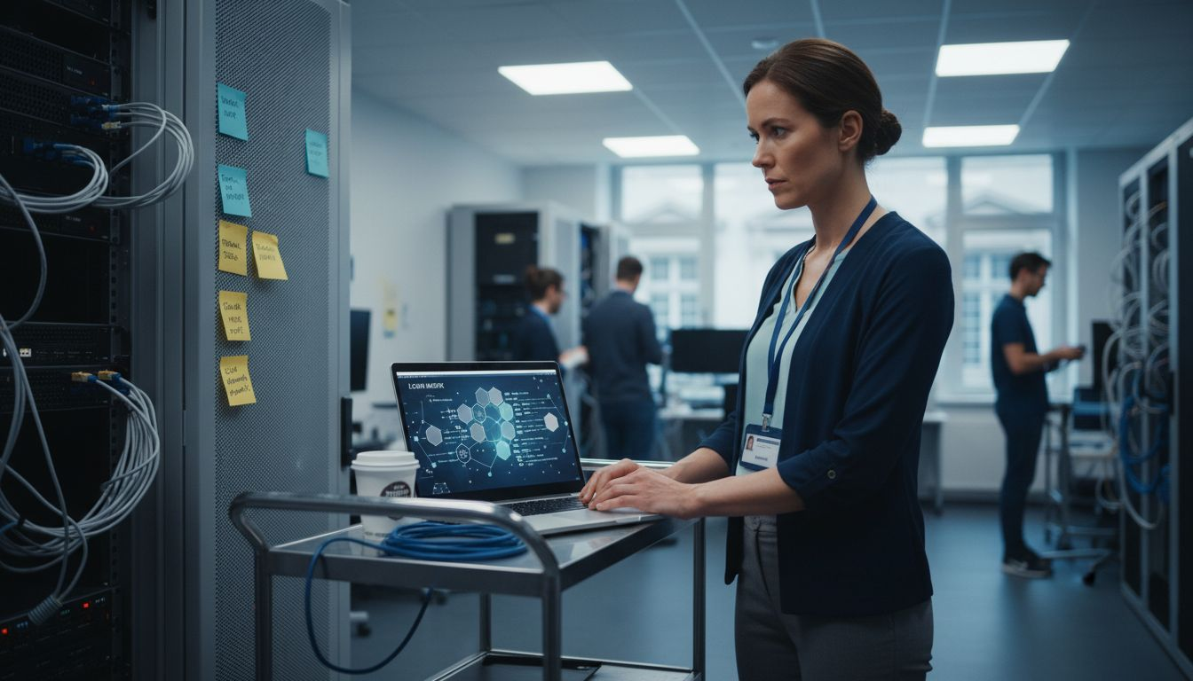 Specialist managing encryption near server rack