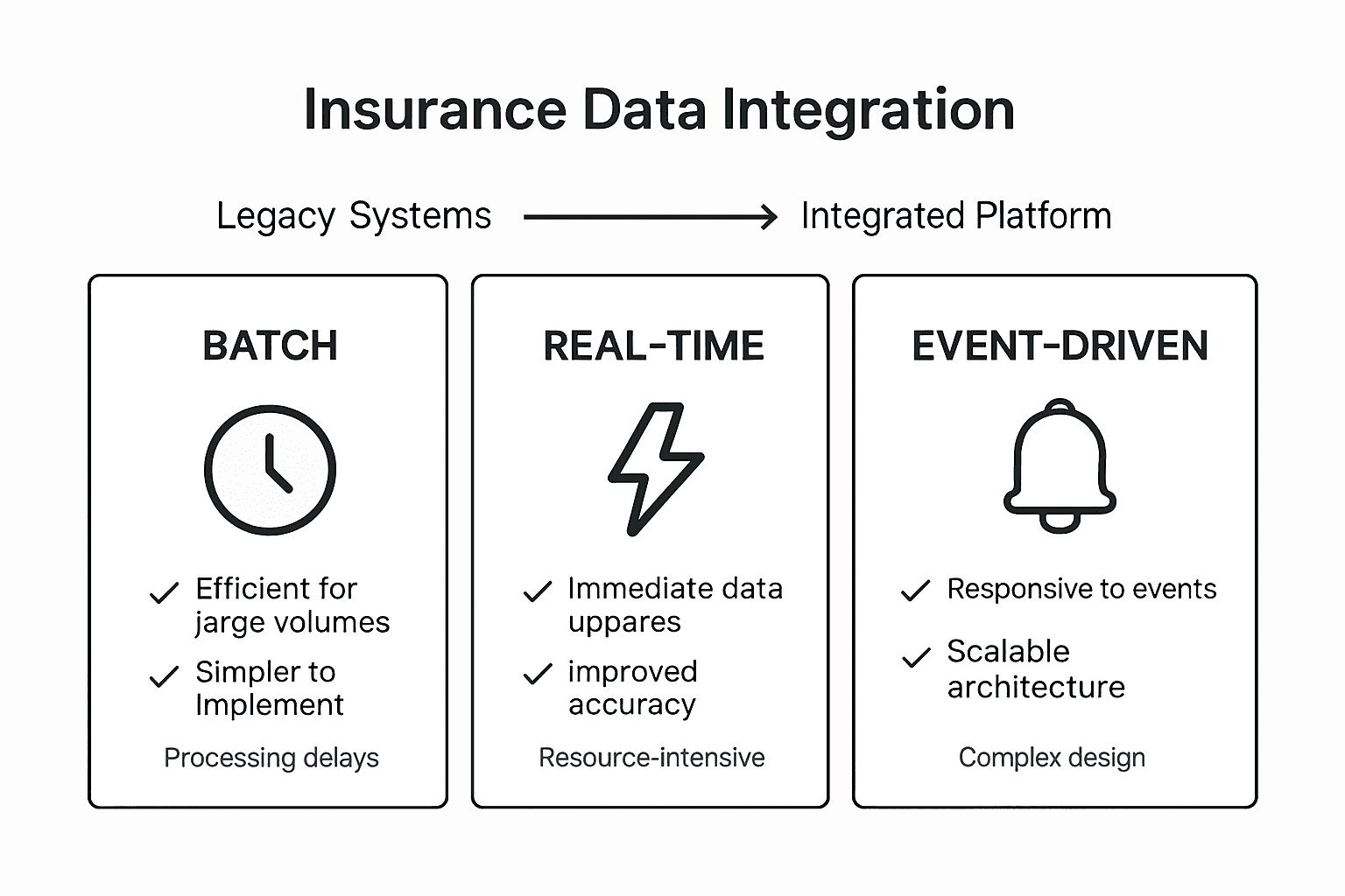 Infographic comparing insurance data integration types