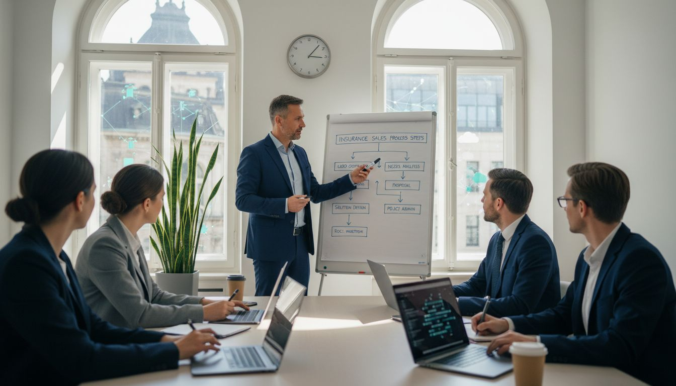 Insurance sales manager leading process meeting
