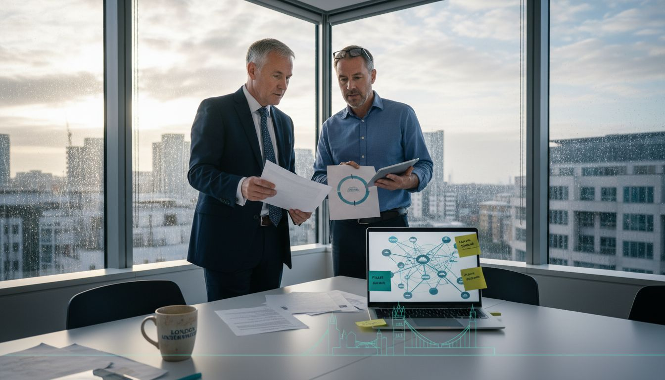 Insurance managers in discussion at office table