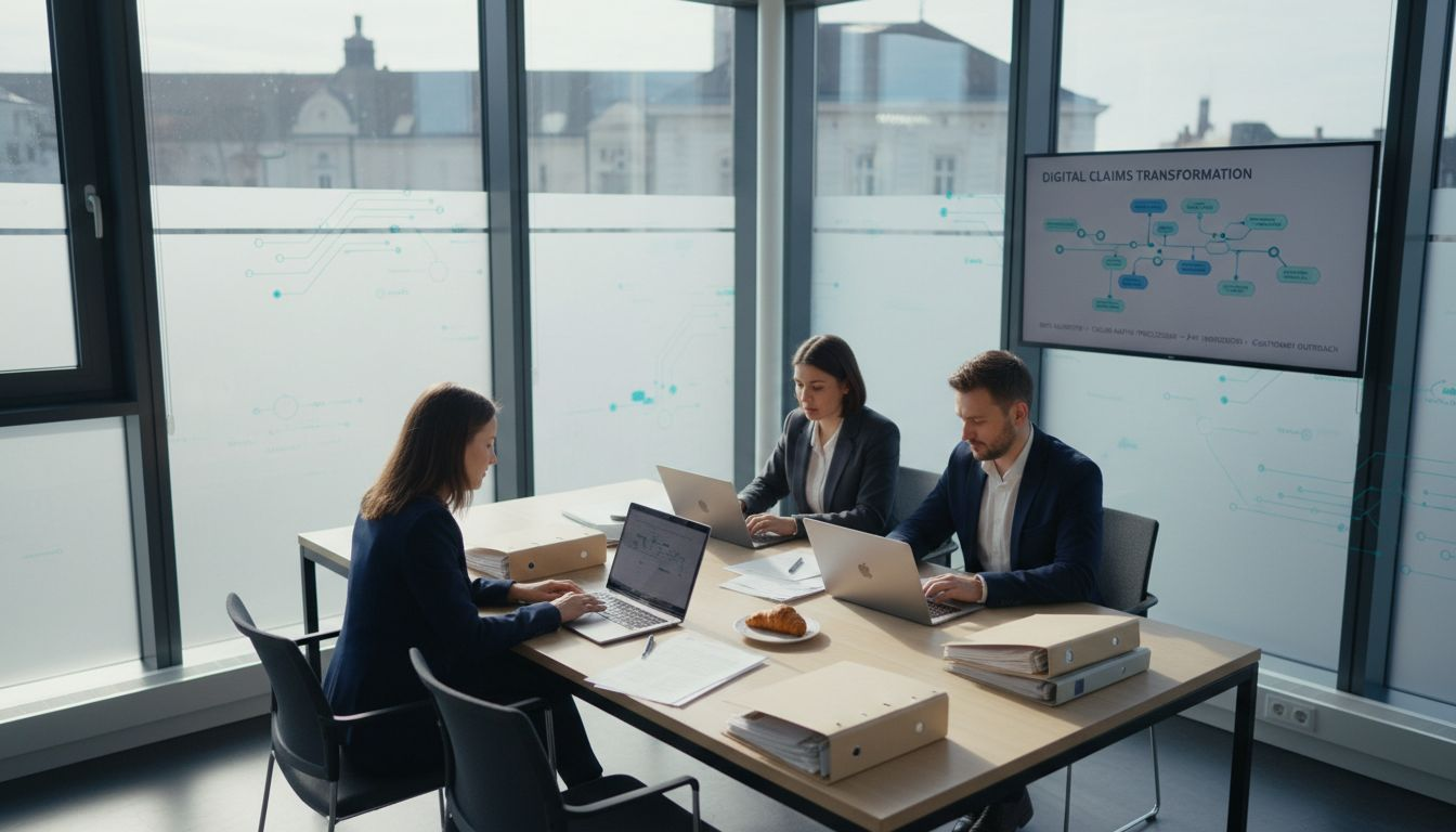 Claims analysts working in bright office