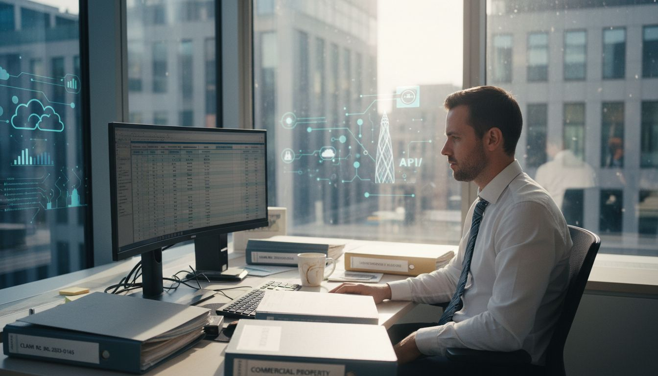 Underwriter at desk reviewing workflows