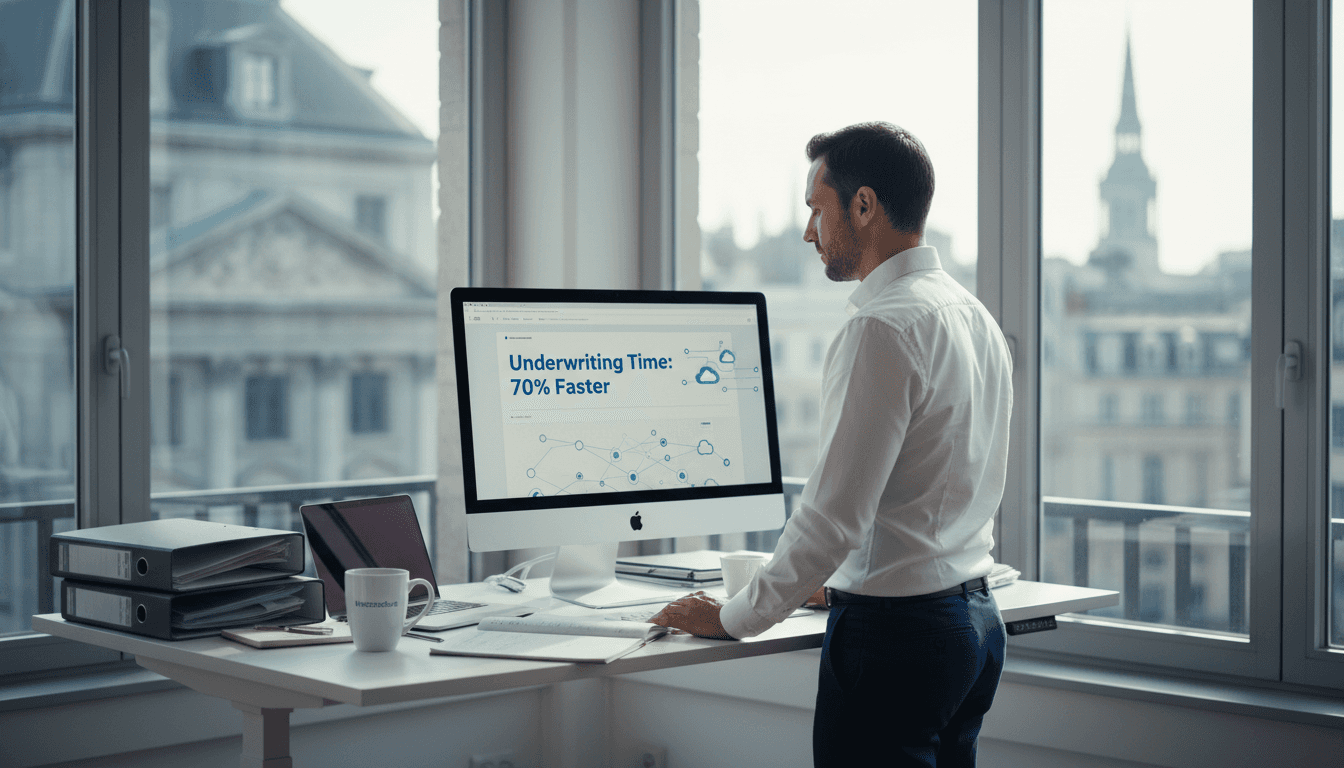 Insurance broker working in sunny corner office