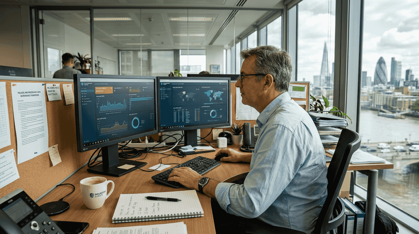 IT manager checking cloud security dashboard
