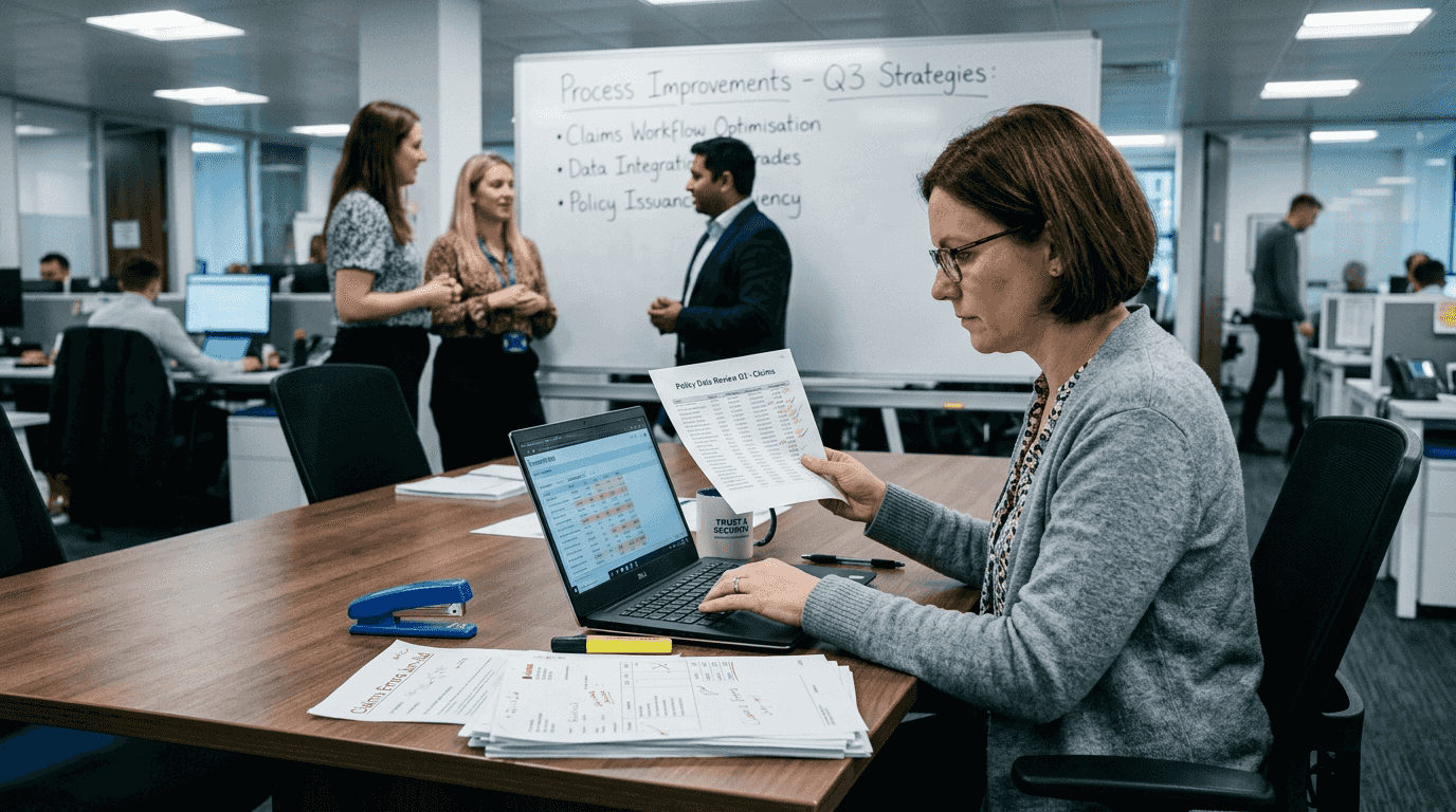 Woman cross-checking invoices for error reduction