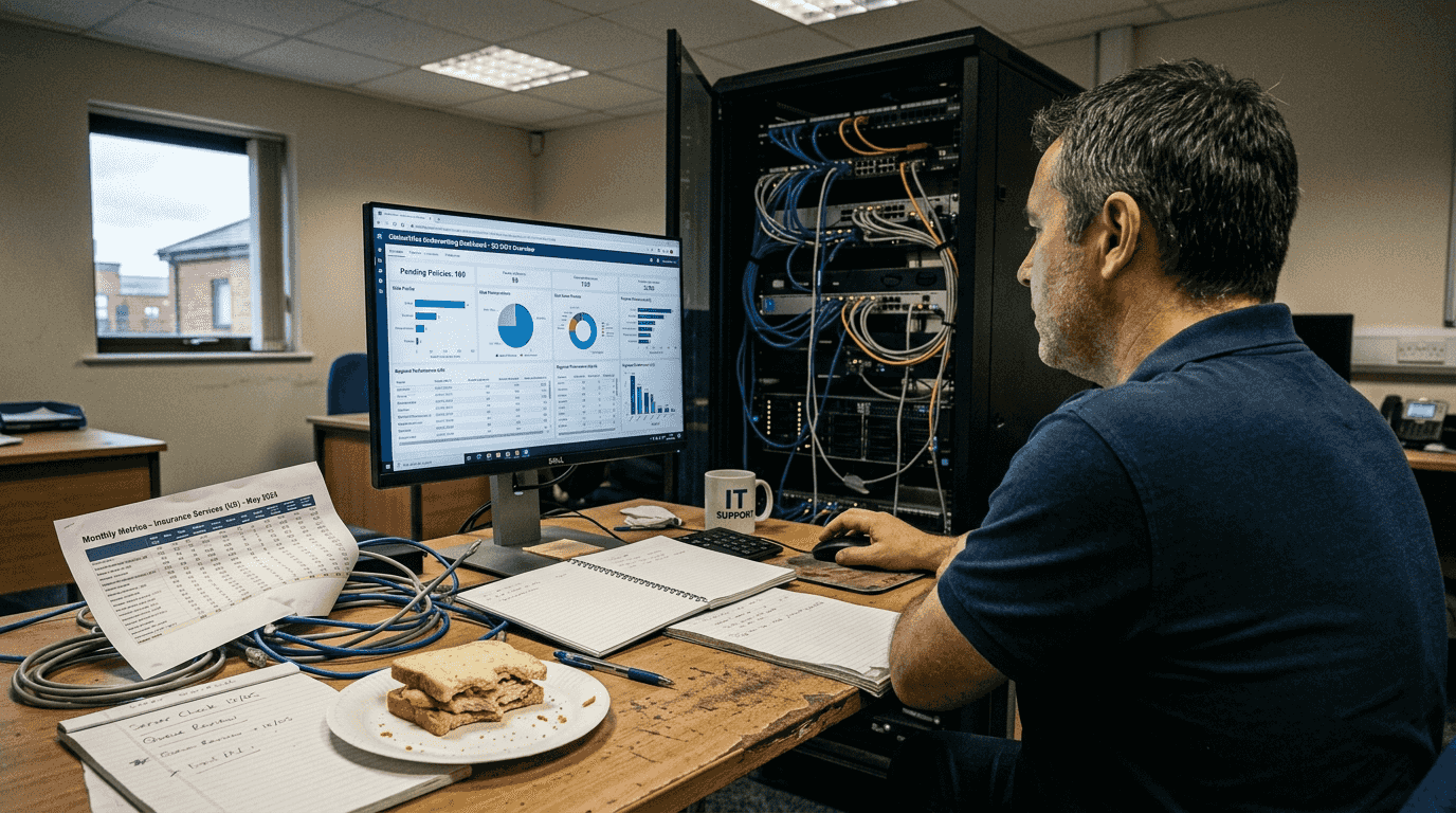 IT manager reviewing underwriting automation setup