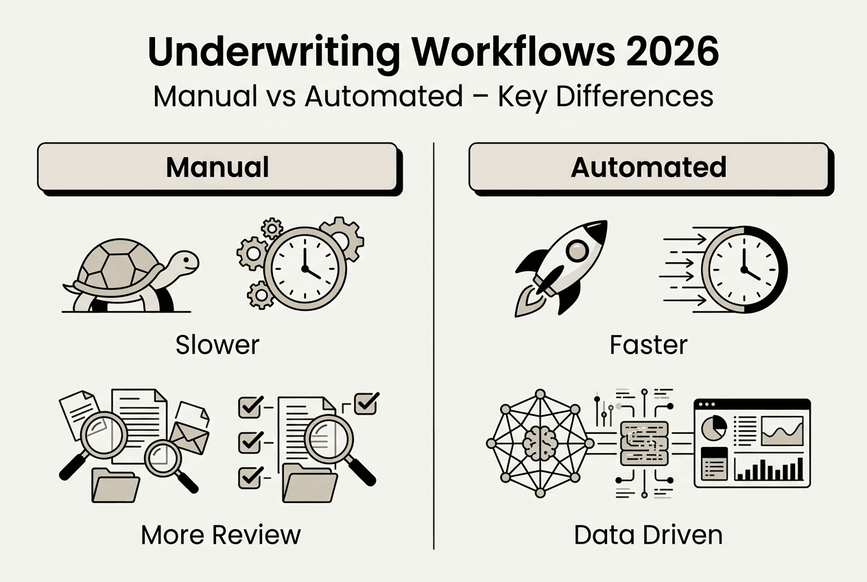 Infographic comparing manual and automated underwriting
