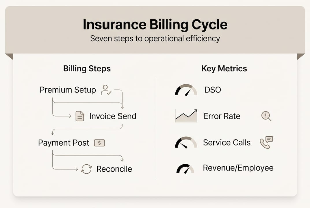 Infographic insurance billing steps and KPIs
