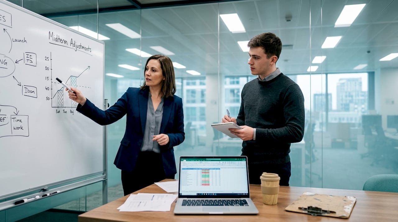 Insurance team discussing midterm billing changes