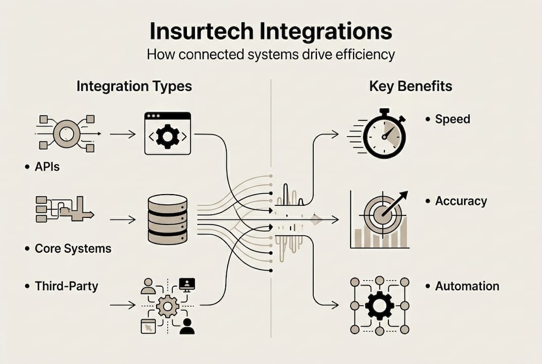 Infographic of insurtech integration types and benefits