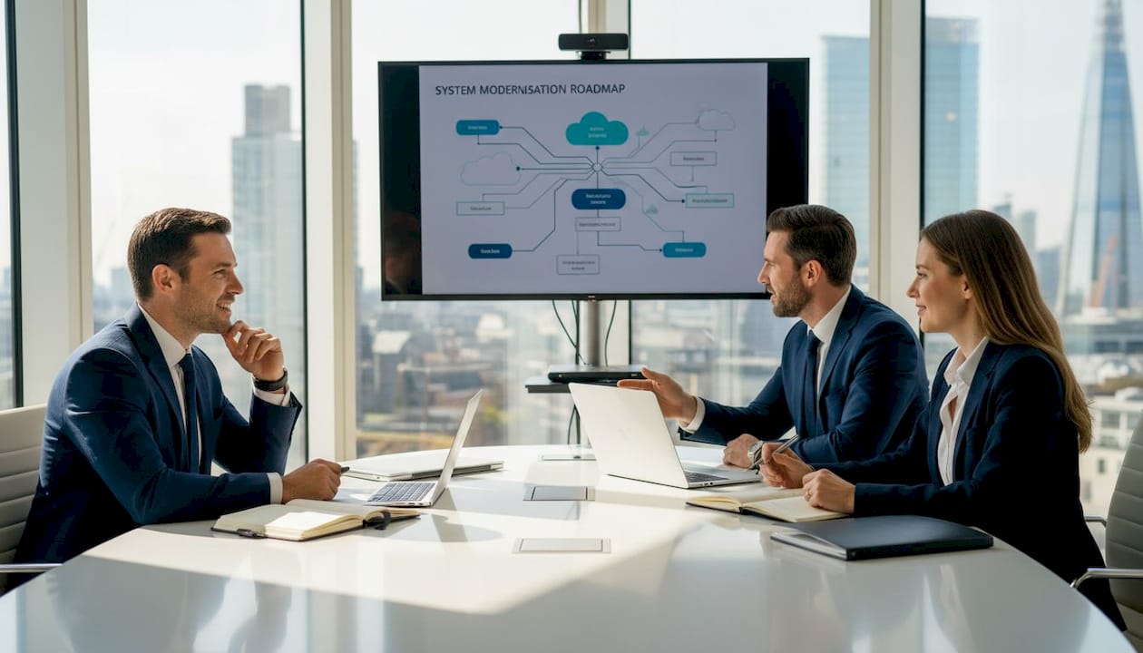 Insurance executives review system modernization roadmap