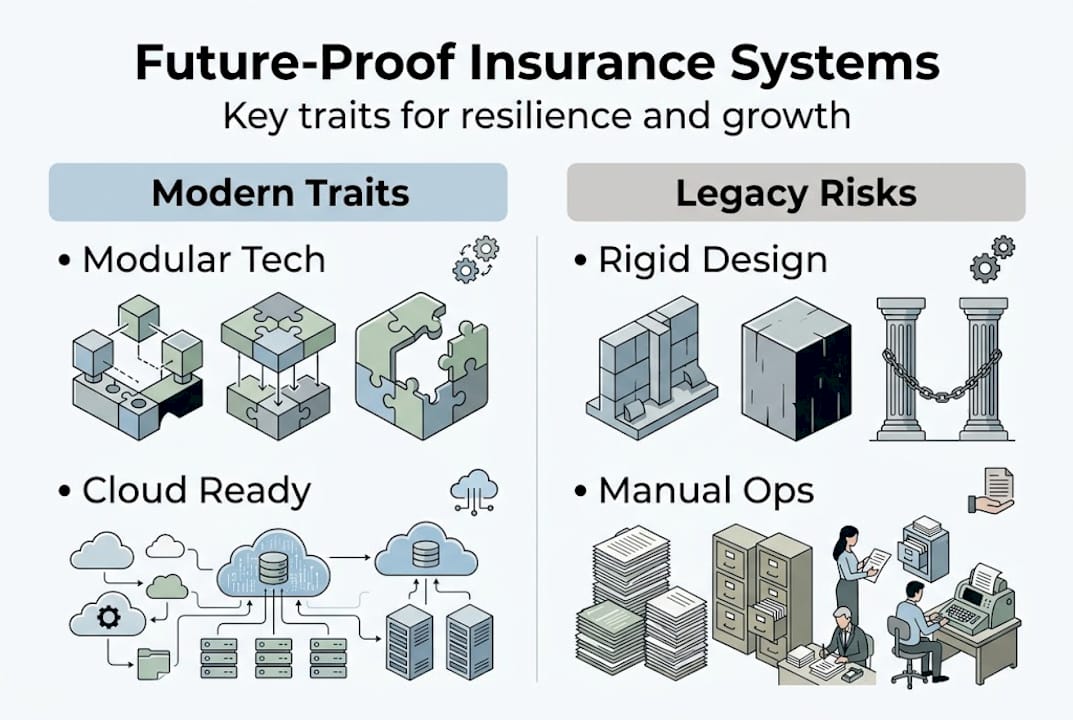 Infographic contrasting modern and legacy insurance systems