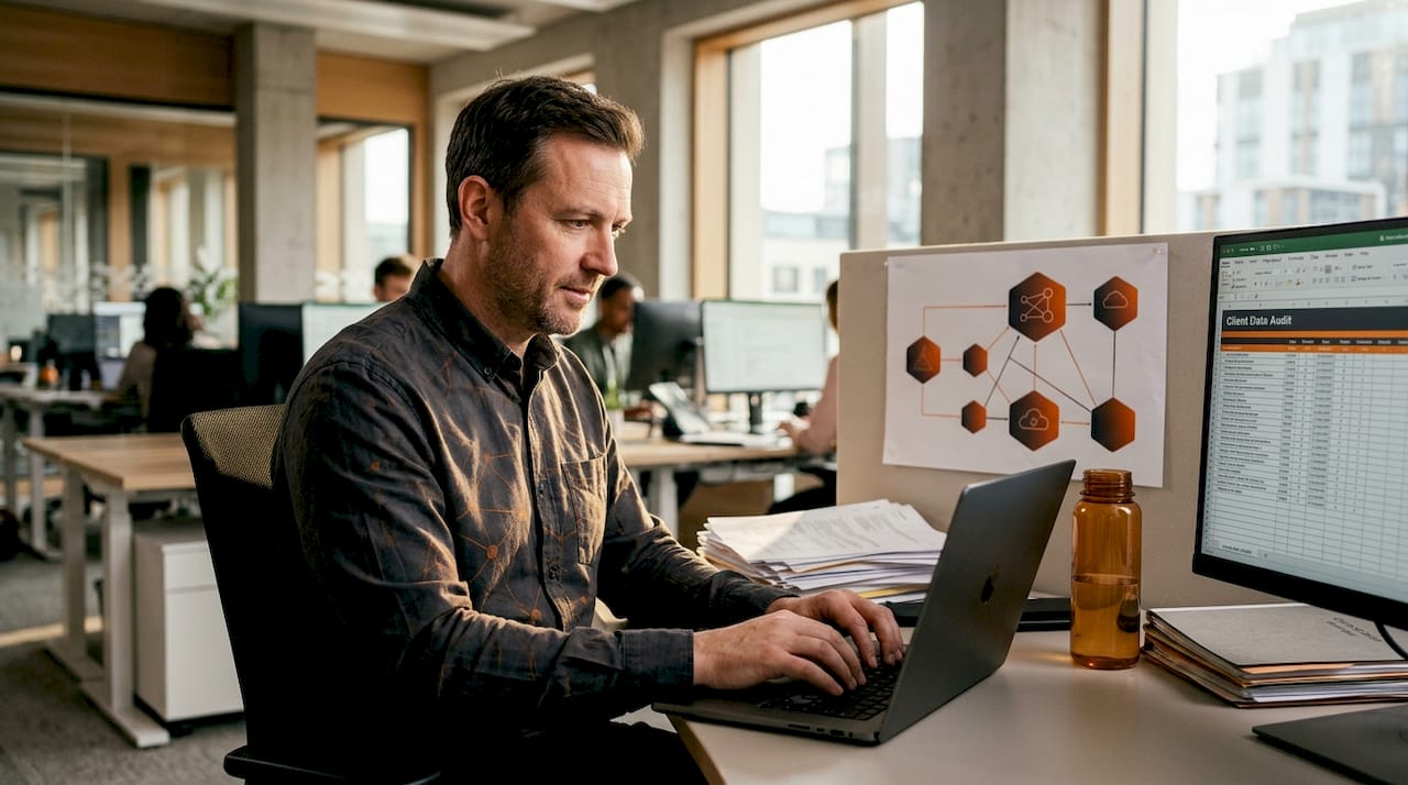 IT manager preparing CRM integration data