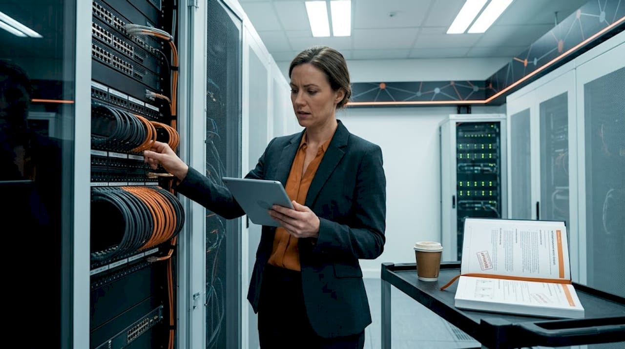 Engineer troubleshooting servers for insurance platform