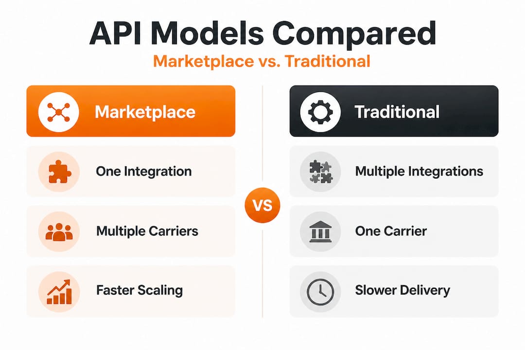 Infographic comparing API marketplace and traditional models