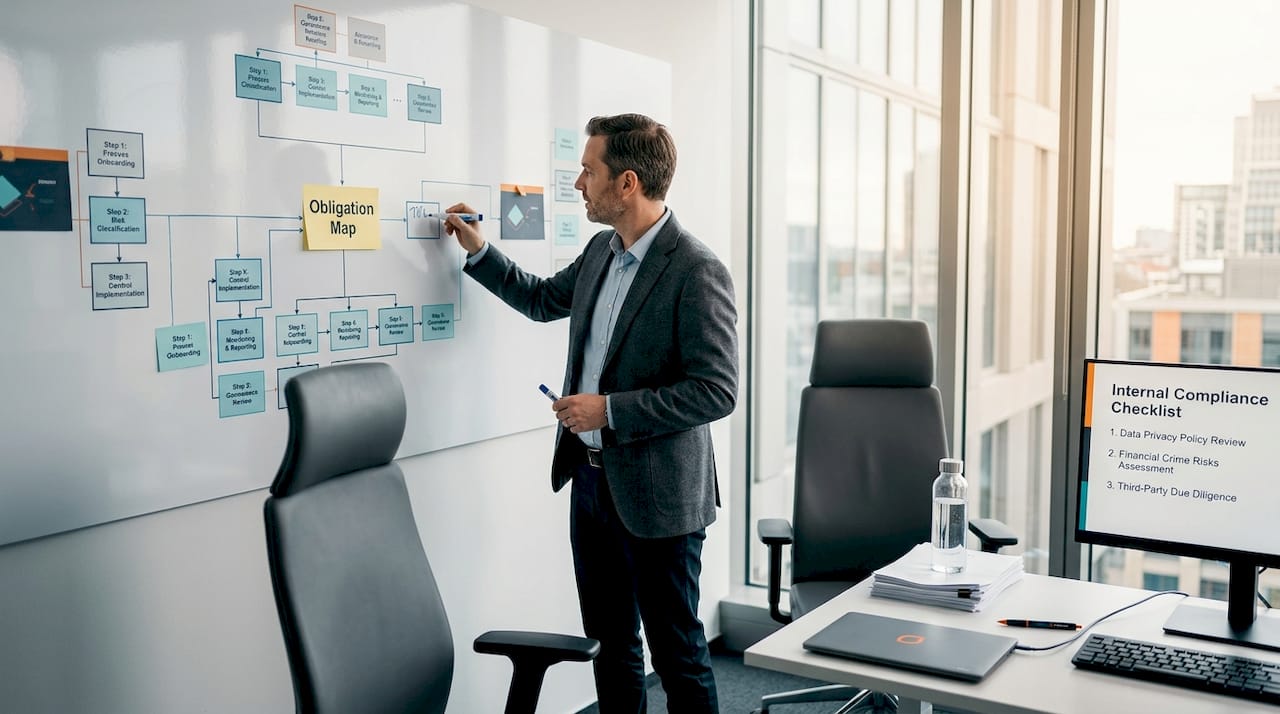 Insurance manager updating compliance process board