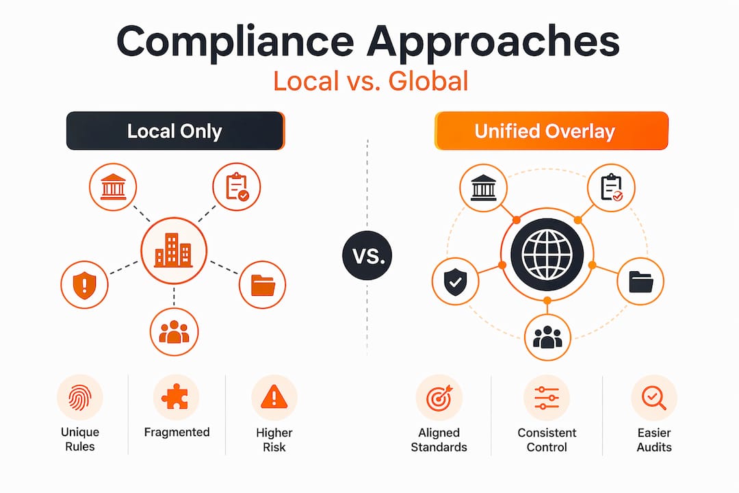 Infographic comparing local and unified compliance