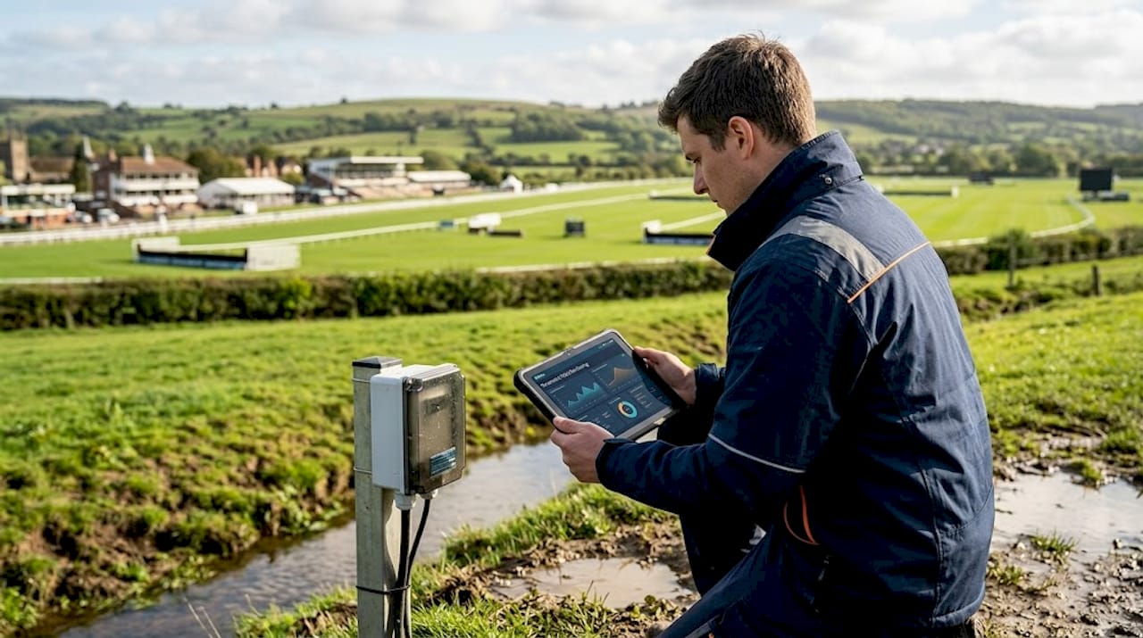 Technician checking water sensor for insurance