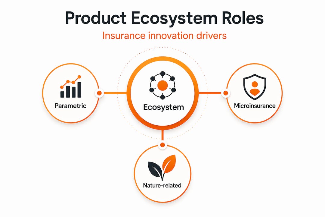 Infographic showing insurance product ecosystem roles hierarchy