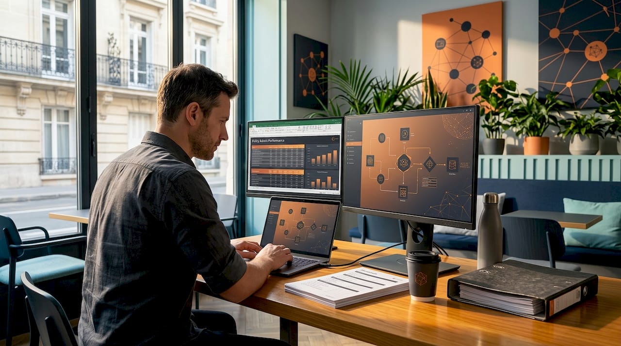 IT professional reviewing insurance admin system