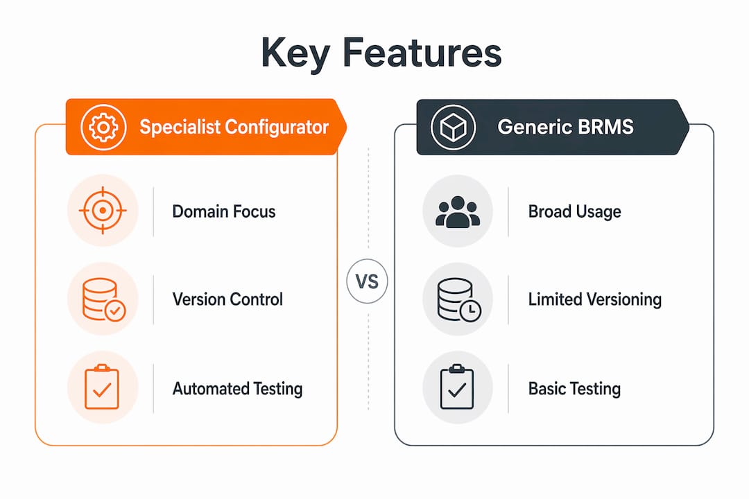 Infographic comparing specialist and generic insurance configurator features