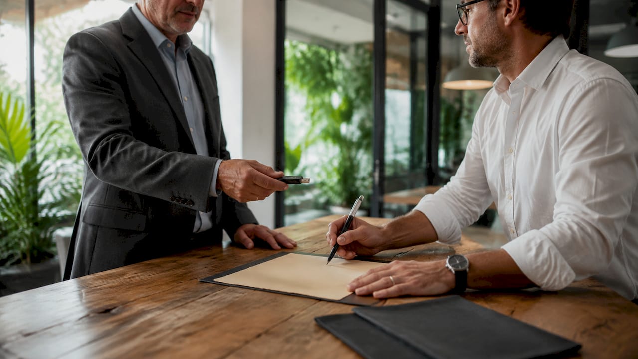 Hands exchanging cloud migration documents