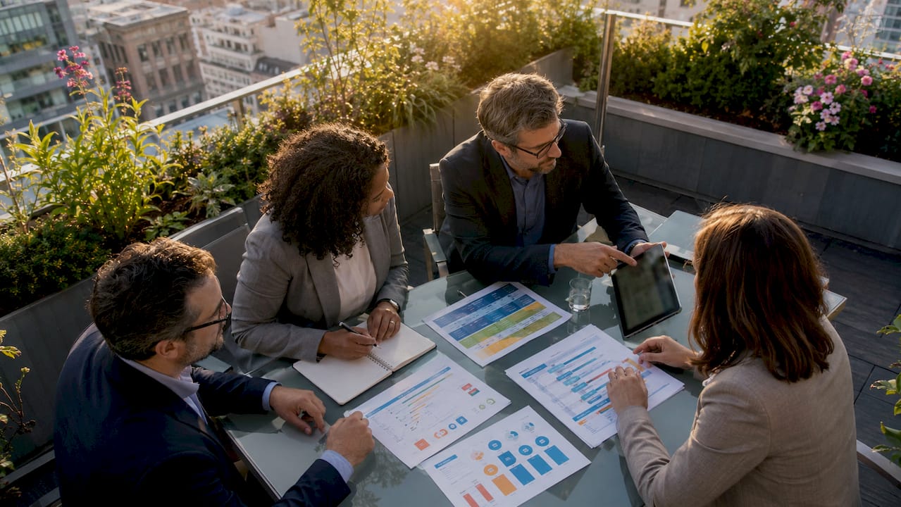 Insurance IT team discussing AI projects