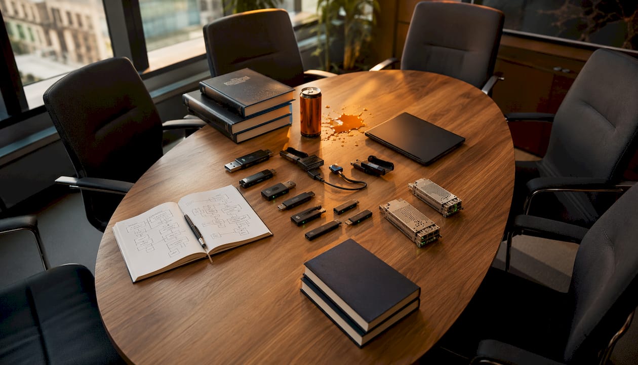 Data security devices on server room table