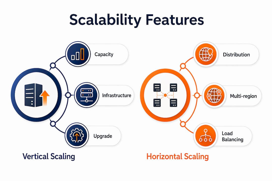 Infographic comparing vertical and horizontal scalability features