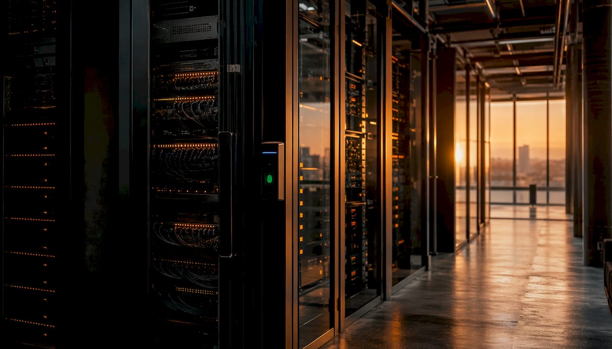 Modern server room for insurance data architecture