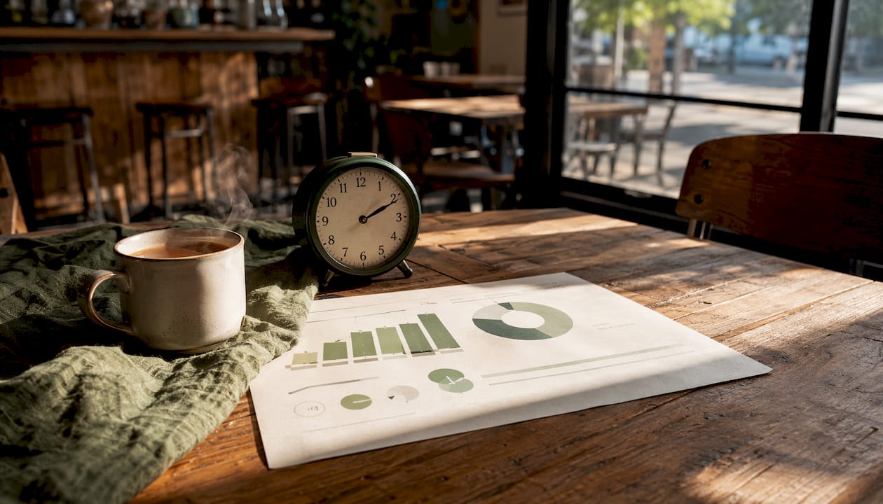 Overhead shot of response time benchmark infographic on desk