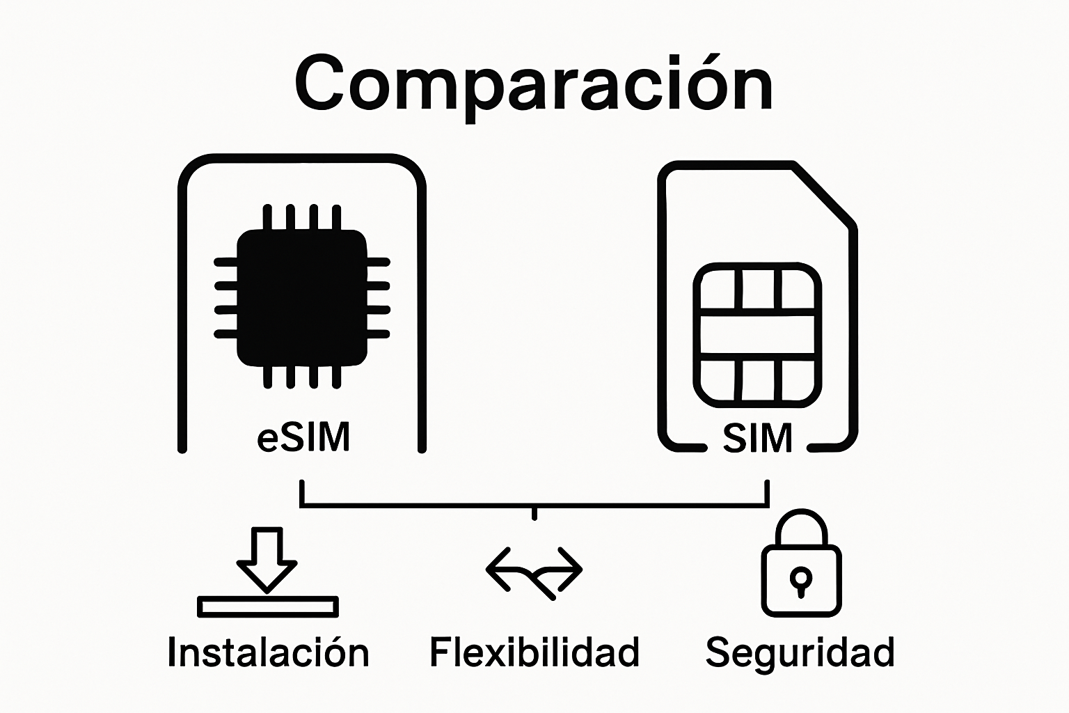 Comparativo visual eSIM vs SIM tradicional con tres diferencias clave.