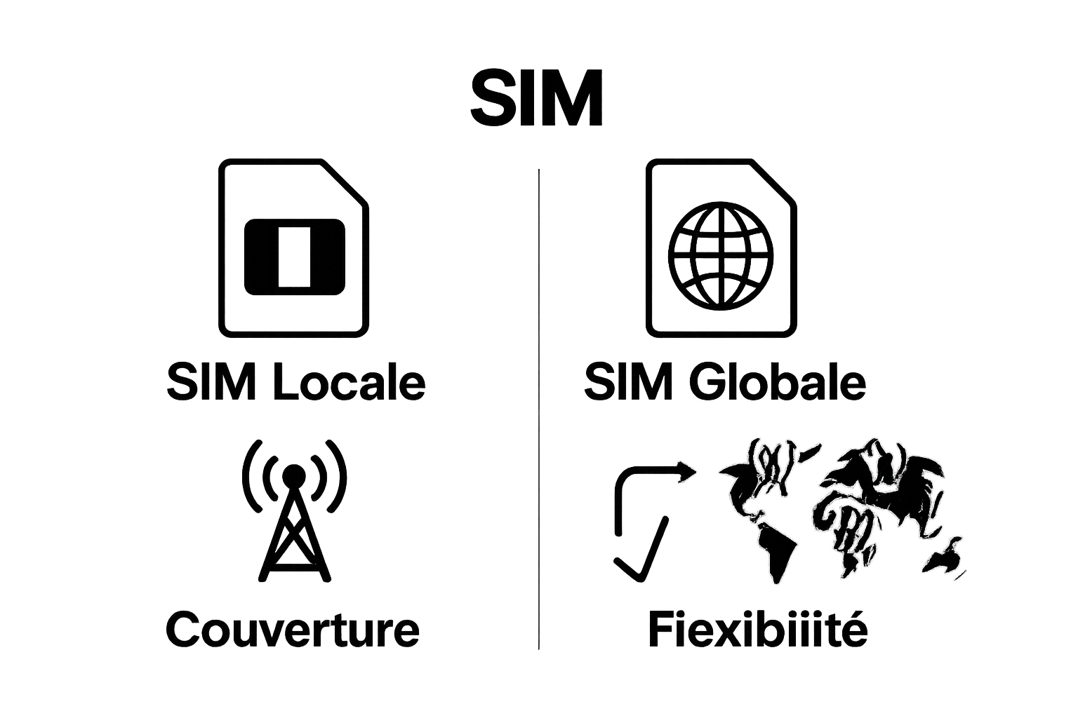 Illustration comparant couverture carte SIM locale et SIM globale
