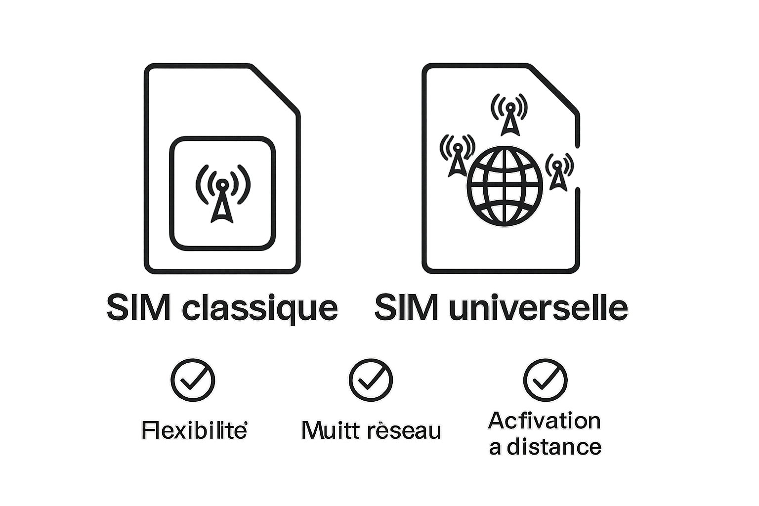 Comparison illustration: SIM classique vs SIM universelle