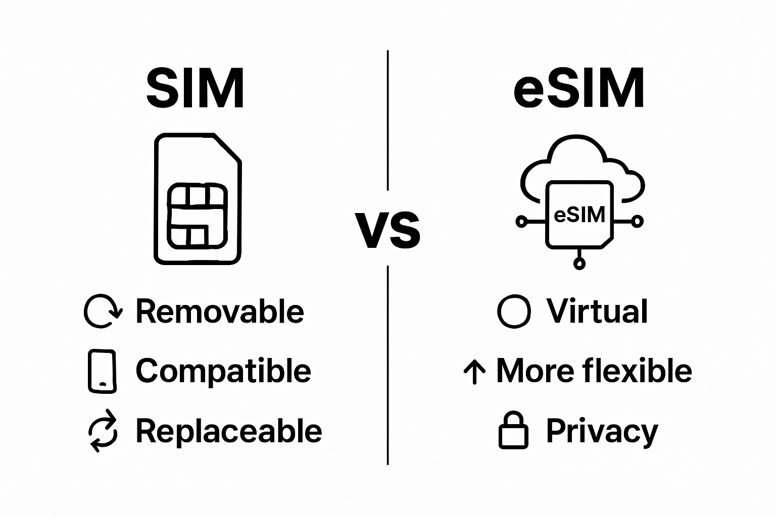 Physical SIM vs eSIM simple infographic
