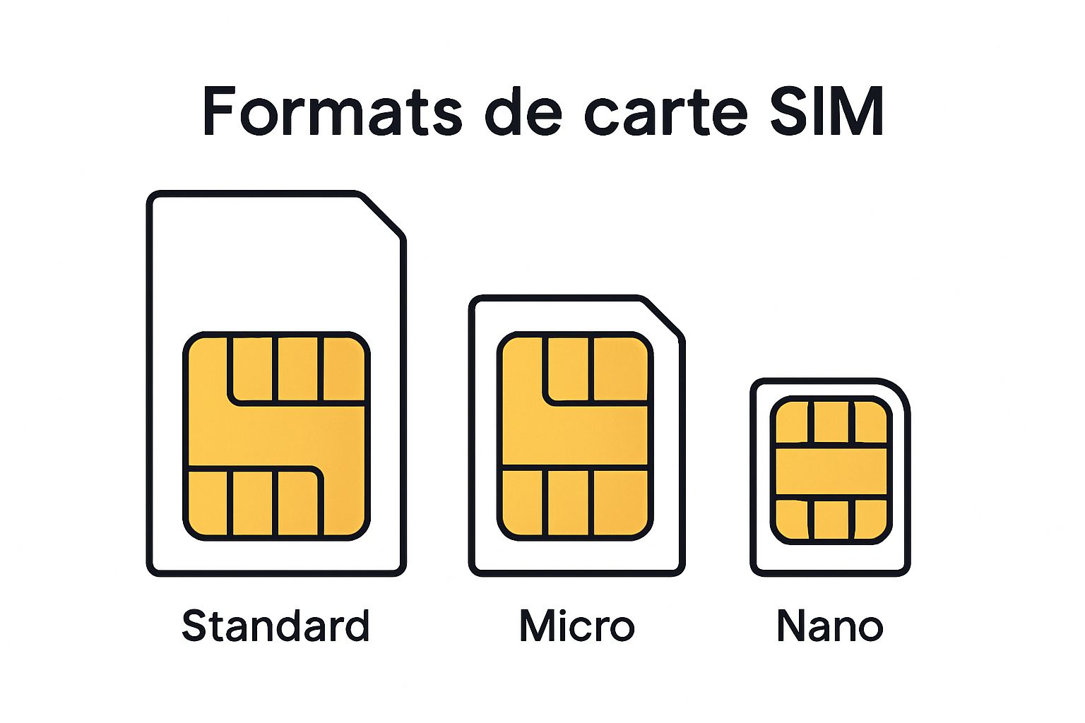 Comparaison visuelle des tailles de cartes SIM
