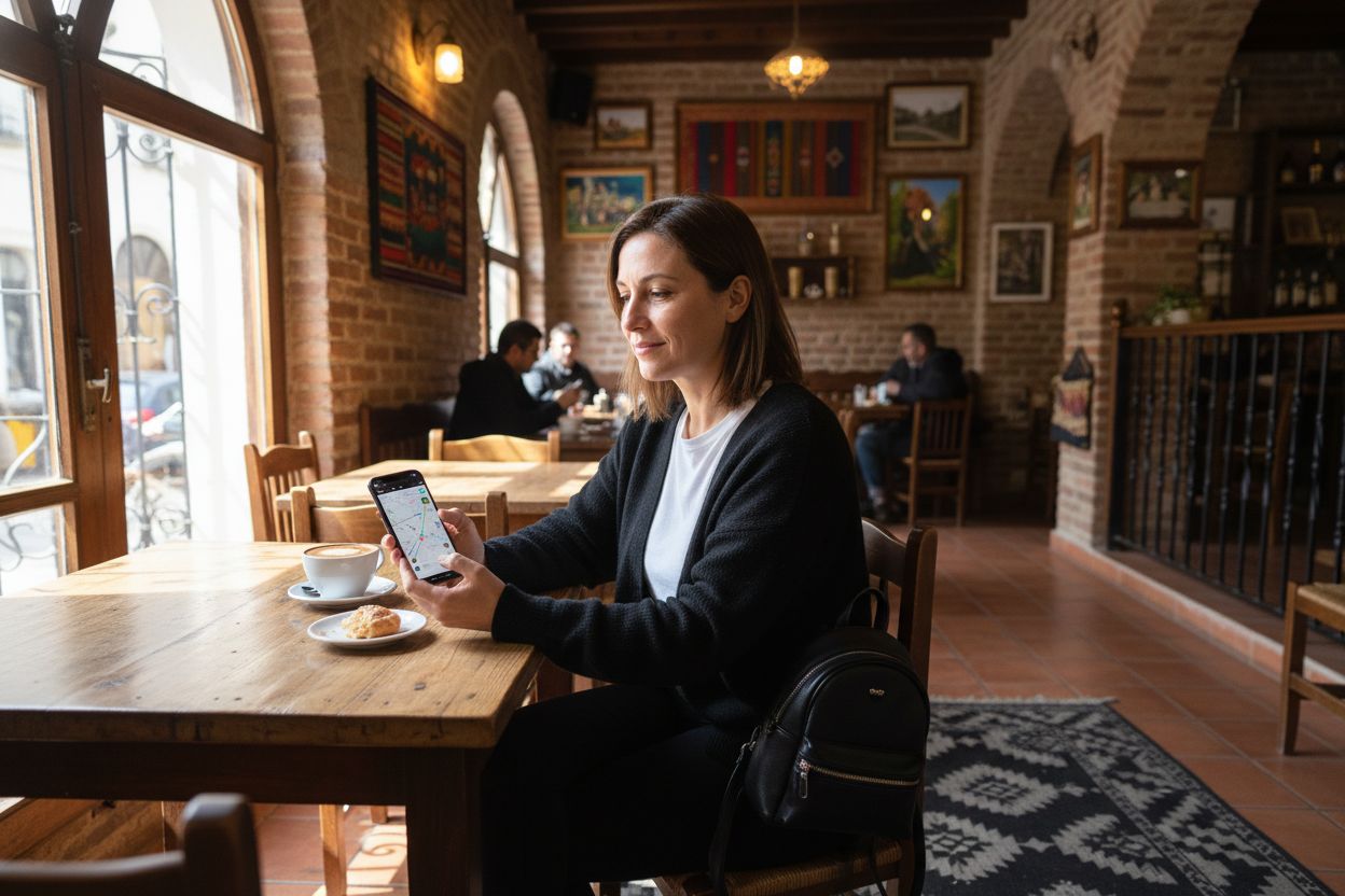 viajero smartphone mapa café