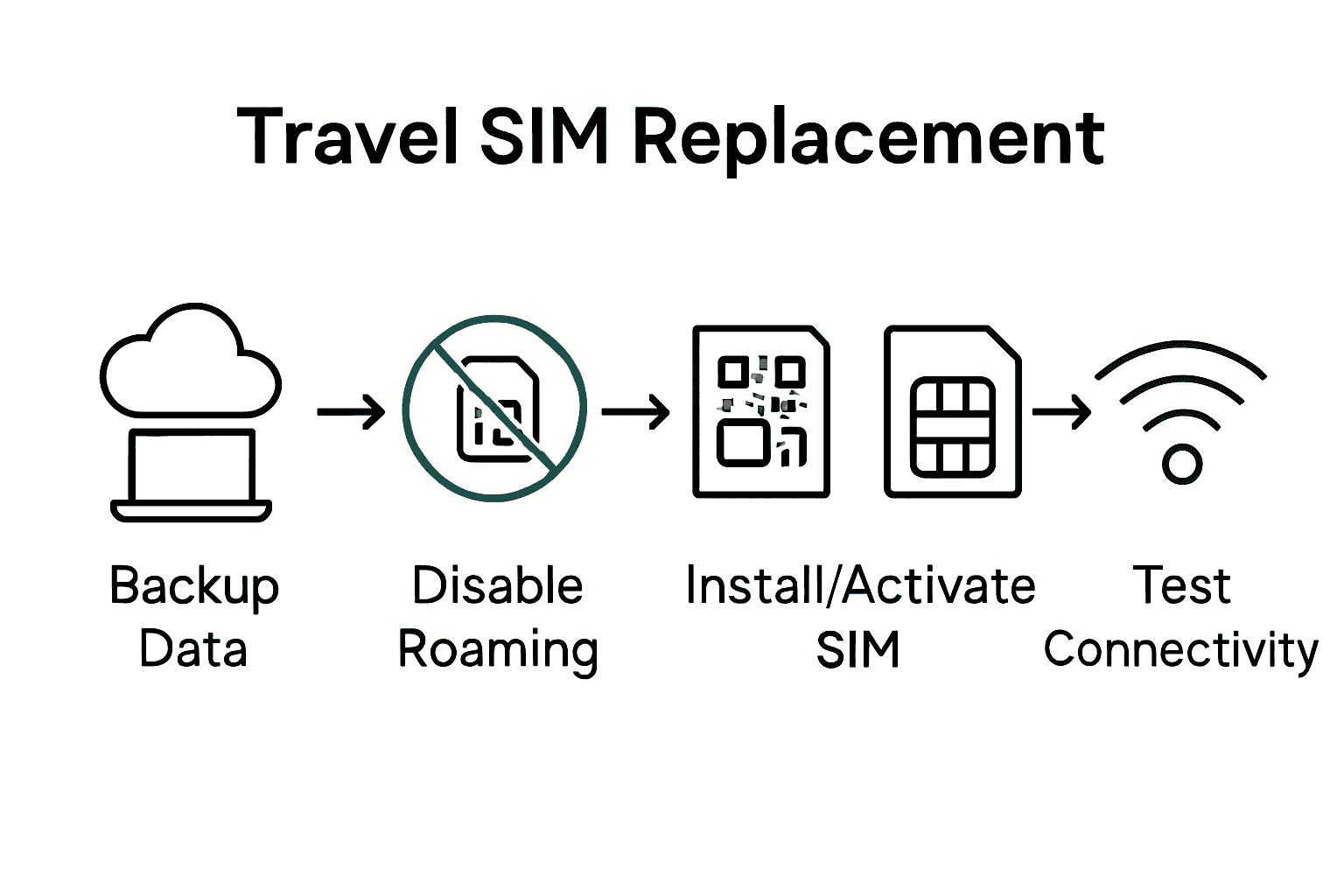 Infographic showing five steps of travel SIM replacement process