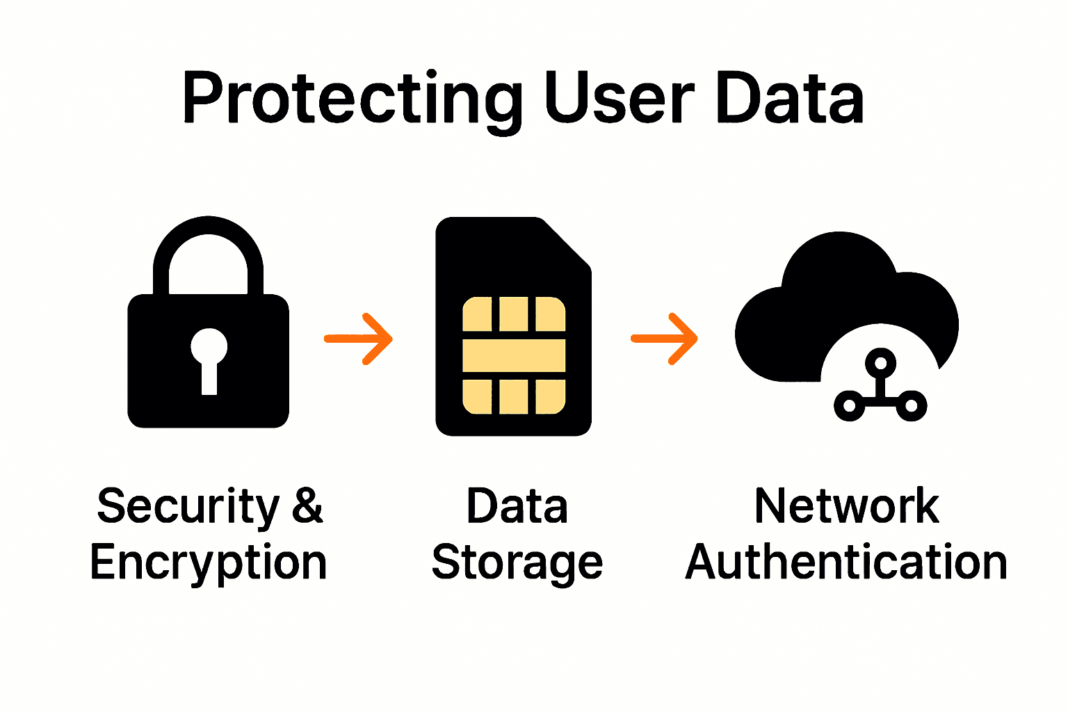 Infographic showing SIM card security, data storage, and authentication process