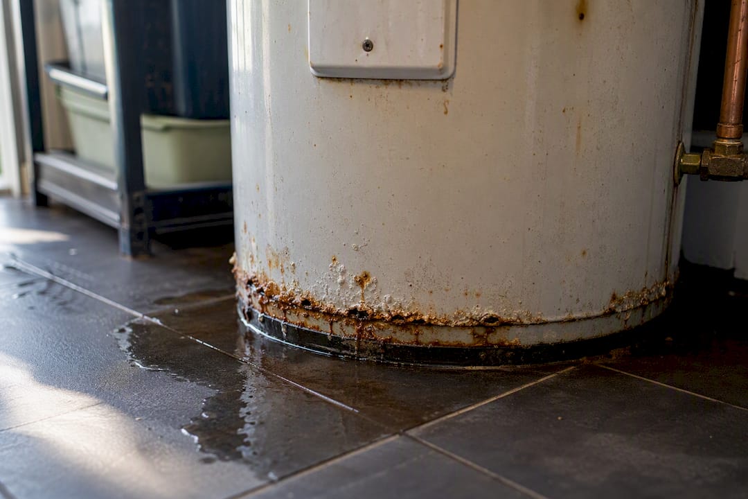 Corroded bottom seam leak on water heater