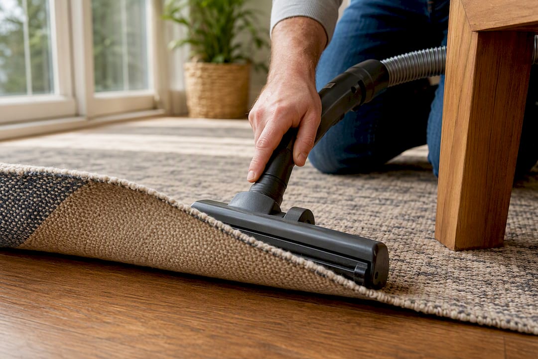 Gentle vacuuming of a wool rug