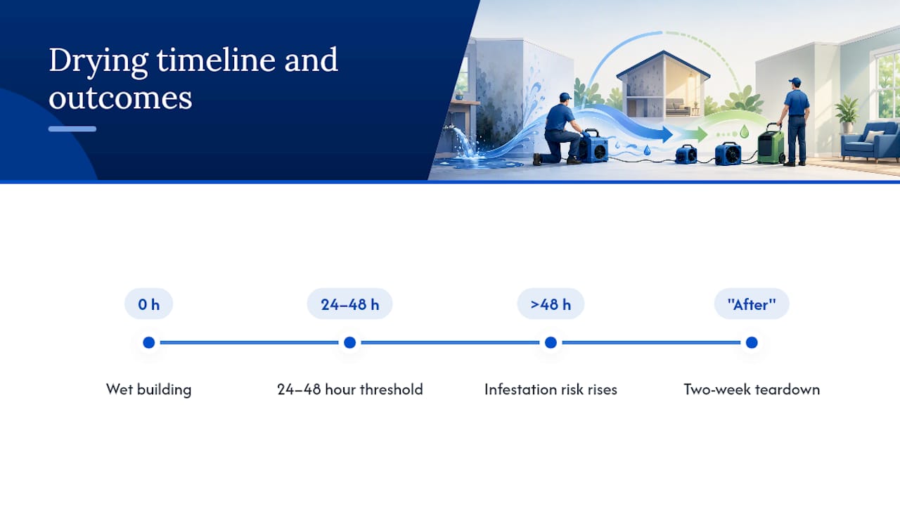 Timeline showing mold risk after water damage